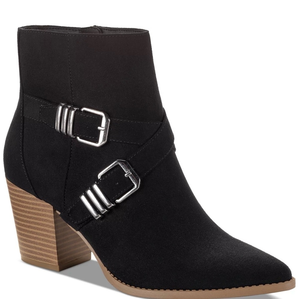 Sun + Stone Black Ankle Boots with Silver Buckles Size 7